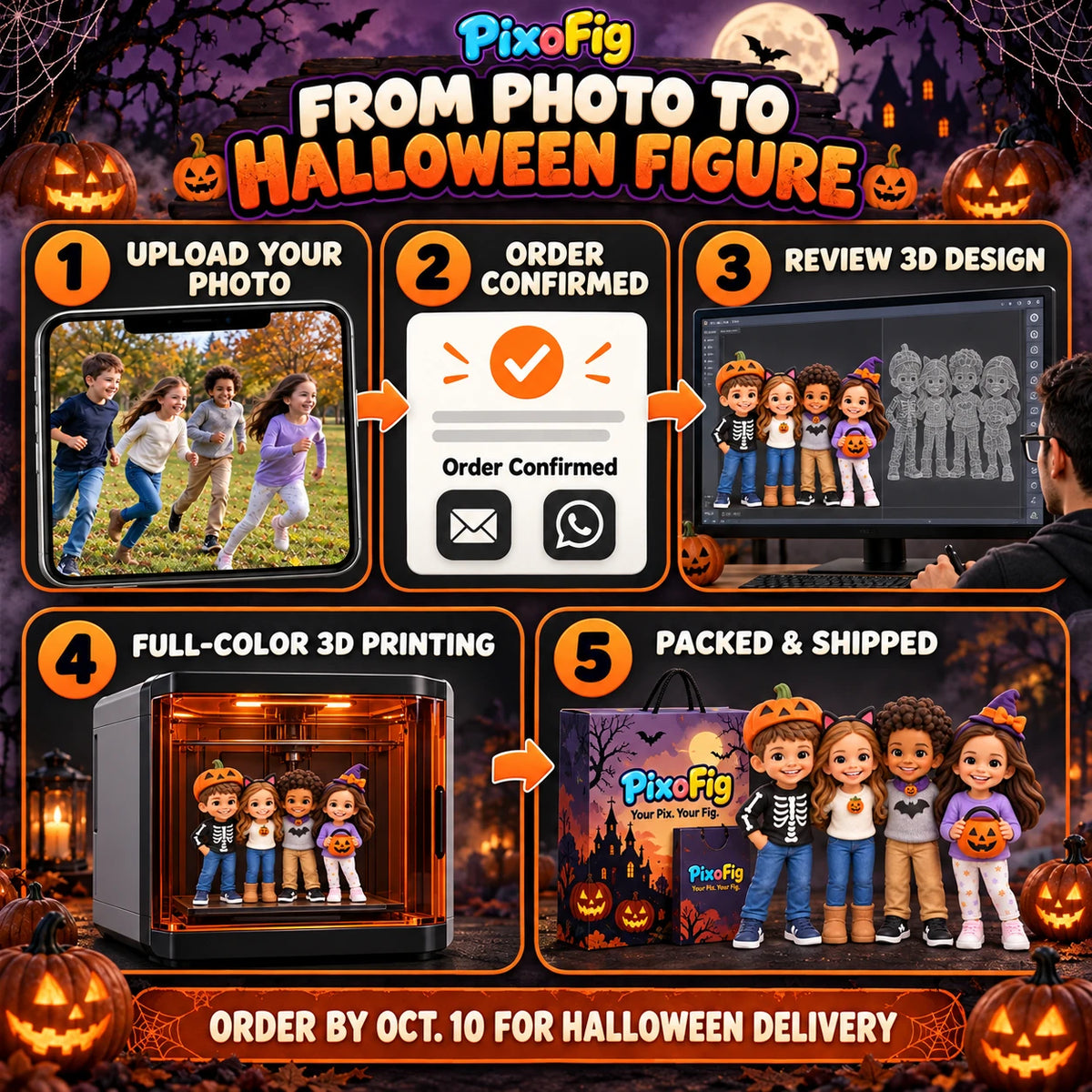 Halloween-Themed Custom 3D Figurine — Upload a Photo to Create Your Own