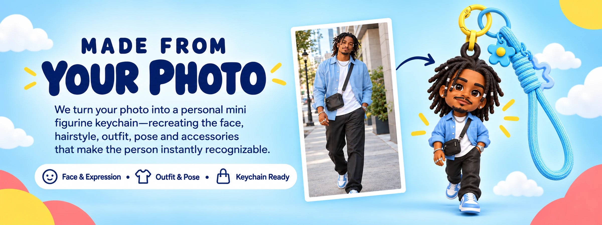 Chibi-Style Figurine Keychain — Custom-Made from Your Photo — product details 1